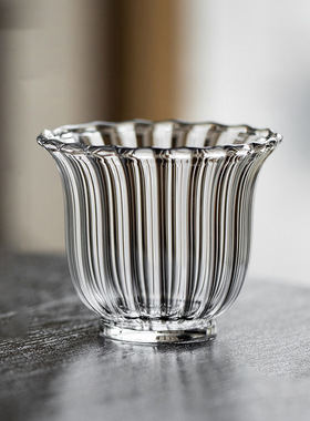 空盒子条纹高硼硅玻璃花瓣品茗杯 家用功夫小茶杯 小号主人杯品茶