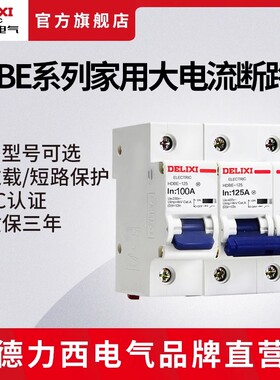 德力西电气短路保护器断路器HDBE-125大功率100A家用空气开关D型
