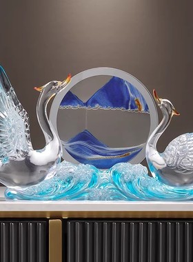 Spatio天鹅流沙画沙漏摆件创意客厅轻奢高档家居客厅玄关酒柜装品