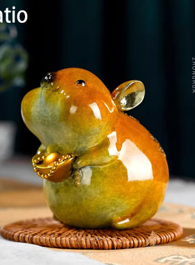 Spatio全铜鼠钱钱摆件中式风动物造型客厅装饰纯手工祝福收藏礼物