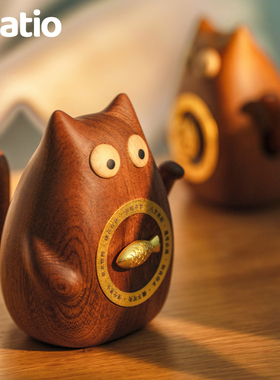 Spatio转运神喵高档实木桌面摆件定制转你所想公司开业结婚伴手礼