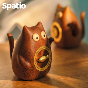 Spatio转运神喵高档实木桌面摆件定制转你所想公司开业结婚伴手礼