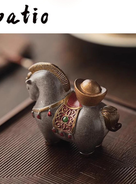 Spatio  中式招财唐马变色马上有钱茶宠摆件创意复古高端寓意吉祥