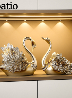 Spatio轻奢风创意依偎天鹅摆件一对客厅桌面装饰品高级感天鹅酒架