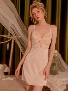 带胸垫性感睡衣女2023新款夏季纯欲风蕾丝冰丝吊带睡裙春秋款套装