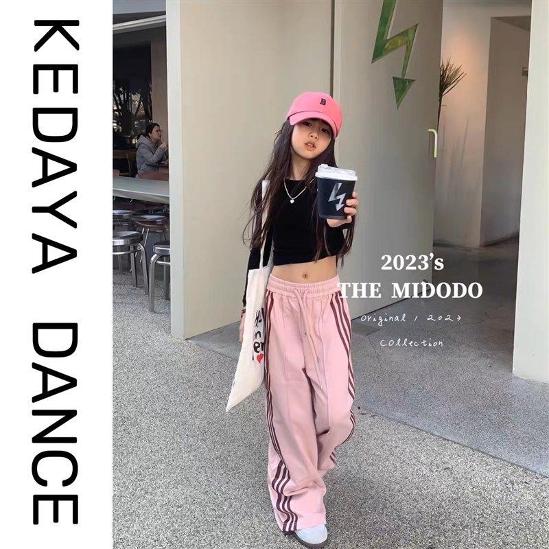 韩国童装2023春季女童新款设计感T恤长袖甜酷女孩宽松休闲长裤子
