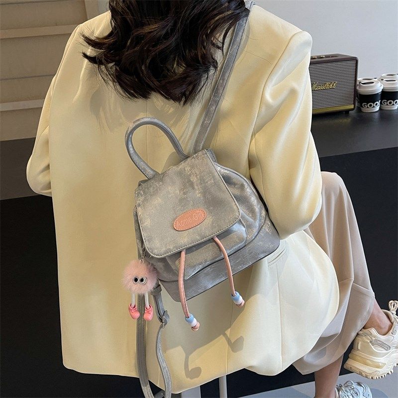 韩国甜美可爱少女双肩包包女2024新款潮高级感水桶包背包小众书包,箱包皮具/热销女包/男包,双肩背包,淘宝优惠券,粉丝福利购,淘宝优惠卷
