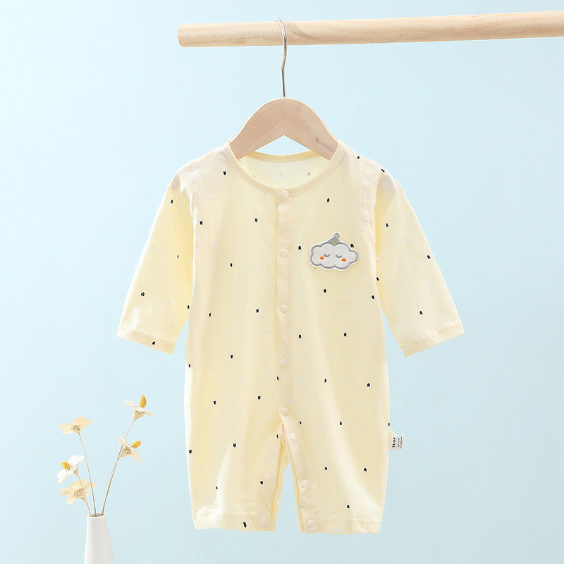 夏季薄款婴儿连身衣纯棉宝宝连身衣哈衣睡衣爬服长袖空调服超薄夏