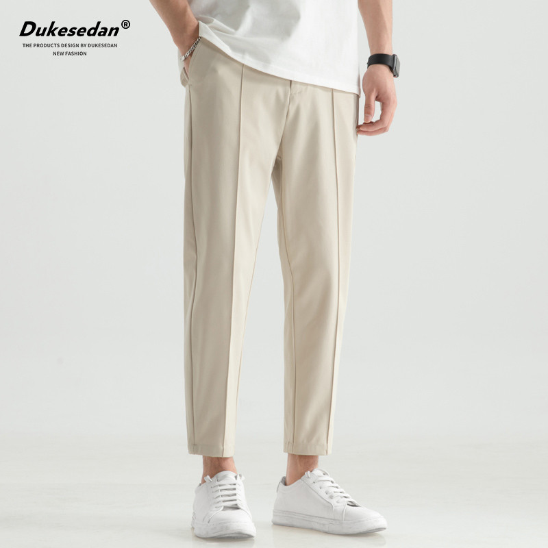 冰丝裤子男款夏季薄款宽松直筒裤弹力男裤西裤九分裤子男士休闲裤