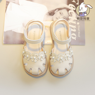 新款 女童鞋 子2023夏季 儿童凉鞋 真皮宝宝女孩软底包头 公主鞋