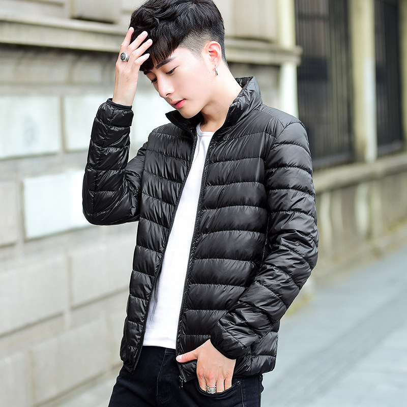 轻薄立领羽绒服男孩无帽短款帅气潮流初中高中学生春秋季保暖外套