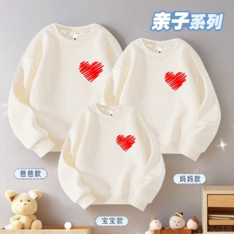不一样亲子装红色爱心一家三四口春秋冬款卫衣新款母子女学校班服
