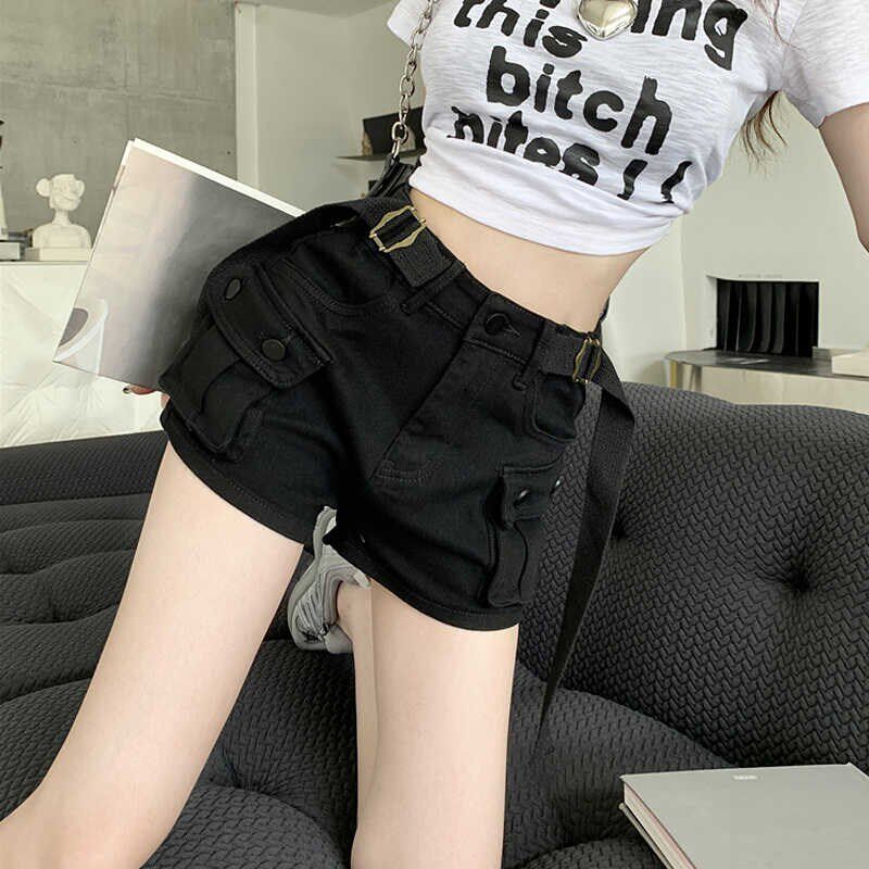 复古辣妹工装牛仔短裤女夏天女款夏季小个子高腰显瘦a字包臀热裤