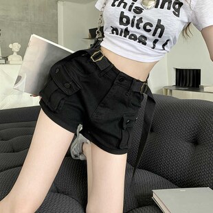 复古辣妹工装牛仔短裤女夏天女款夏季小个子高腰显瘦a字包臀热裤
