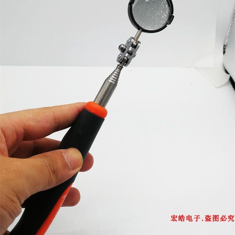 不锈钢加长杆万向伸缩检视镜32*905mm带灯检测镜汽修车底检查镜