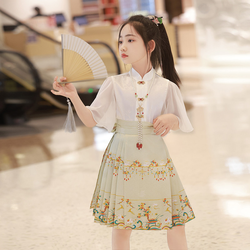 女童马面裙2023新款夏天套装儿童古风汉服国风新中式短款上衣高级