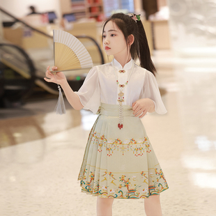 女童马面裙2023新款夏天套装儿童古风汉服国风新中式短款上衣高级