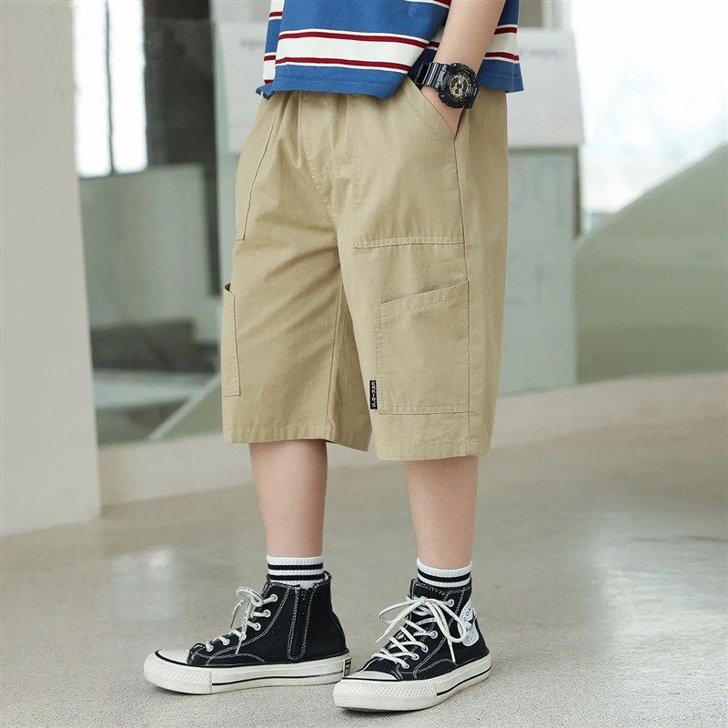 童装男童夏天纯棉短裤儿童工装七分裤2023夏季新款男孩休闲中裤潮