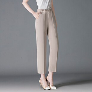 子松紧高腰宽松哈伦裤 夏季 棉麻中老年妈妈裤 女2025新款 冰丝九分裤