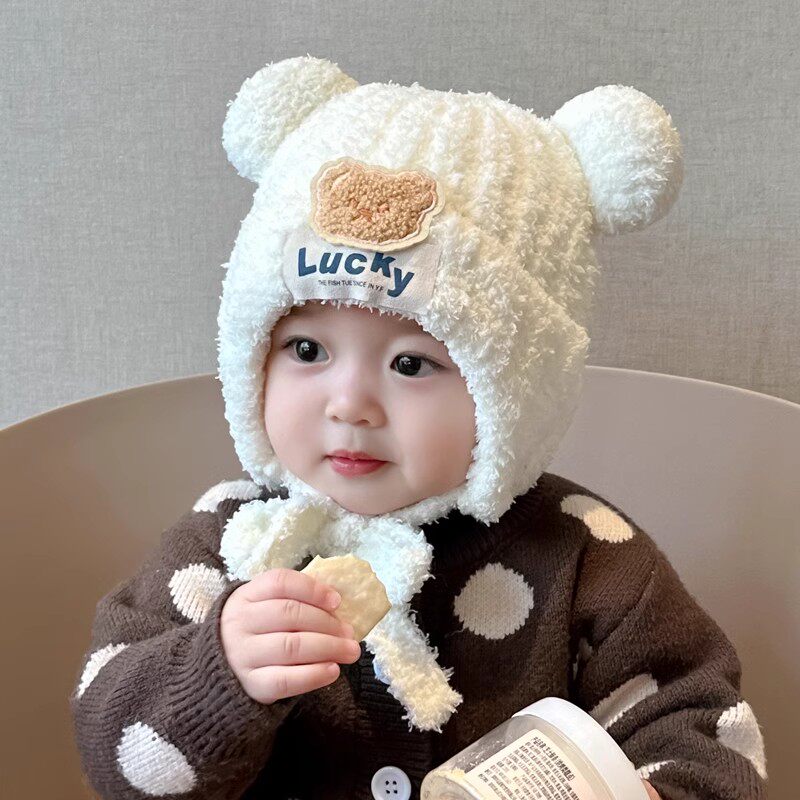 秋冬季婴幼儿帽子可爱毛绒加厚保暖护耳套头帽男女宝宝户外防风潮