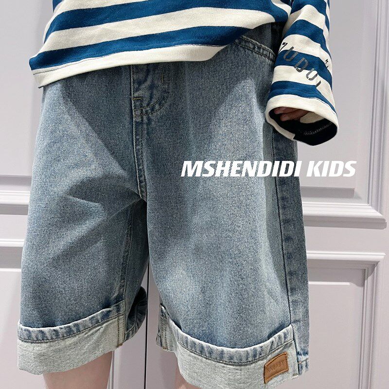 23夏季新款儿童小众设计 男女童松紧腰浅色牛仔短裤宝宝五分裤夏