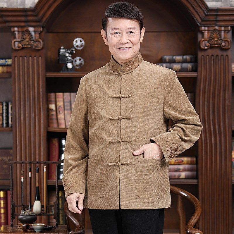春秋新款中国风男装汉服中老年人唐装男爸爸秋冬爷爷外套夹克汉服