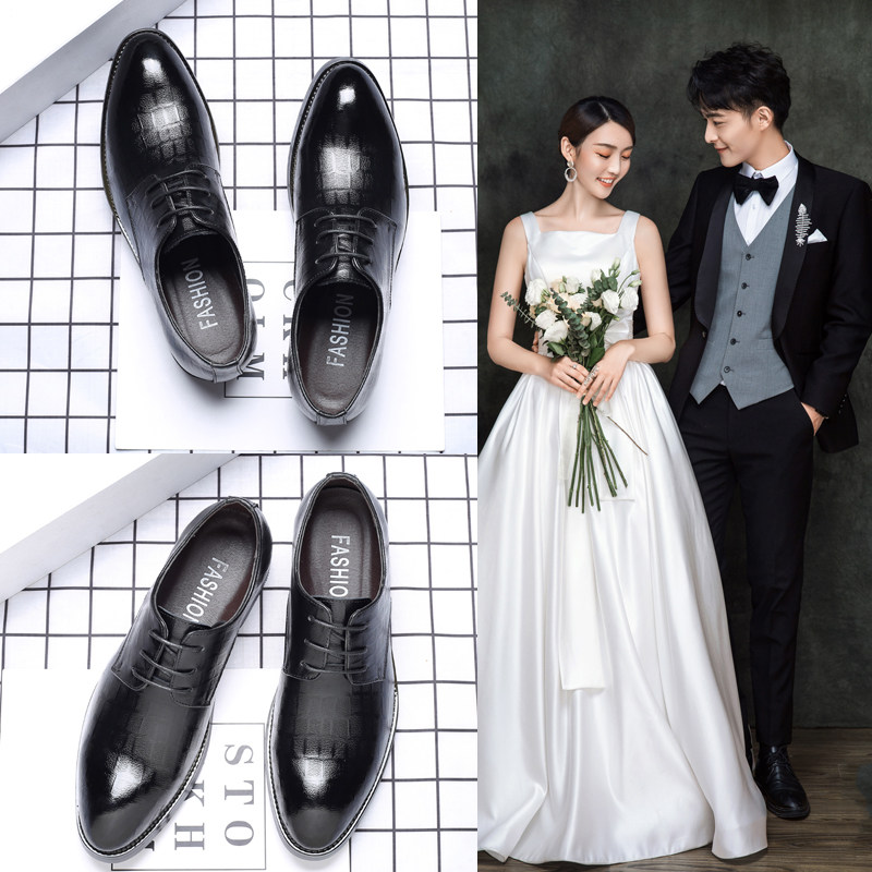2021新郎结婚礼鞋内增高韩版秋天英伦商务休闲皮鞋男士配西装伴郎