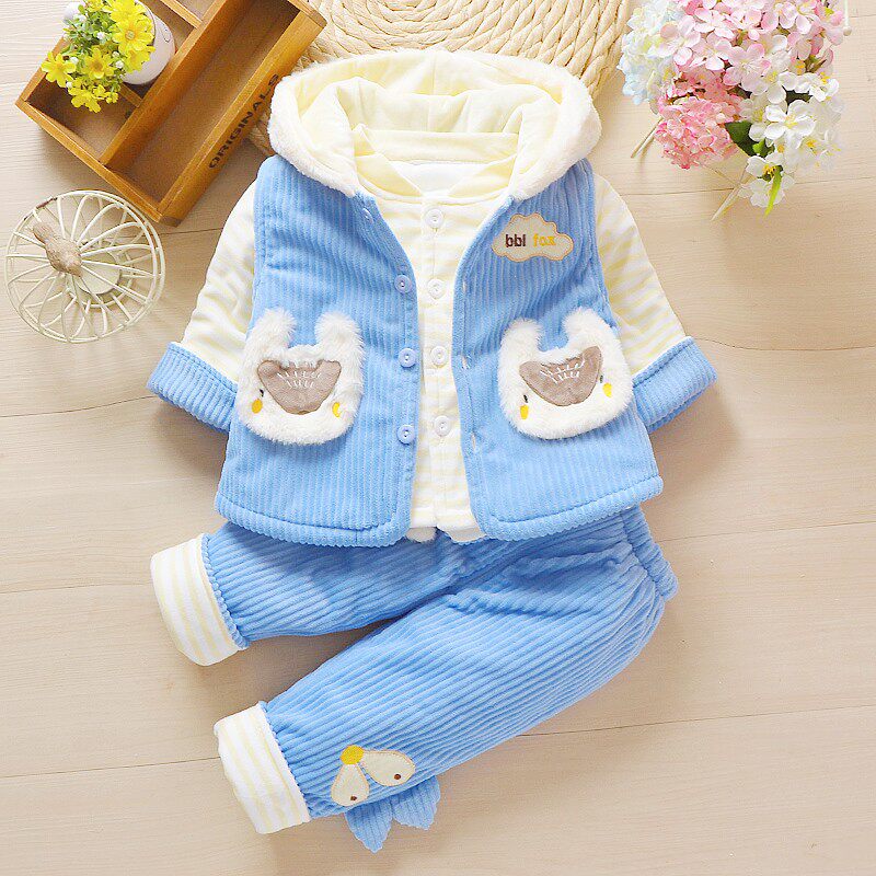 婴幼儿衣服01-2-3岁秋冬季套装男女宝宝加厚新生儿棉服外出三件套