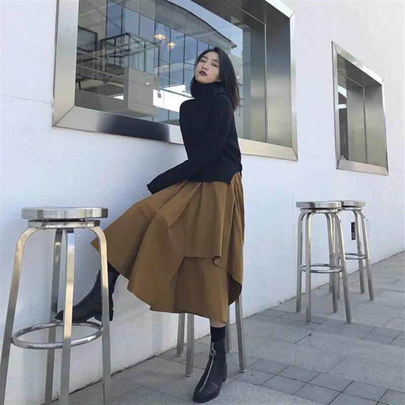 大码女装高腰显瘦半身裙裤女秋季胖妹妹不规则阔腿大摆A字裙裤潮