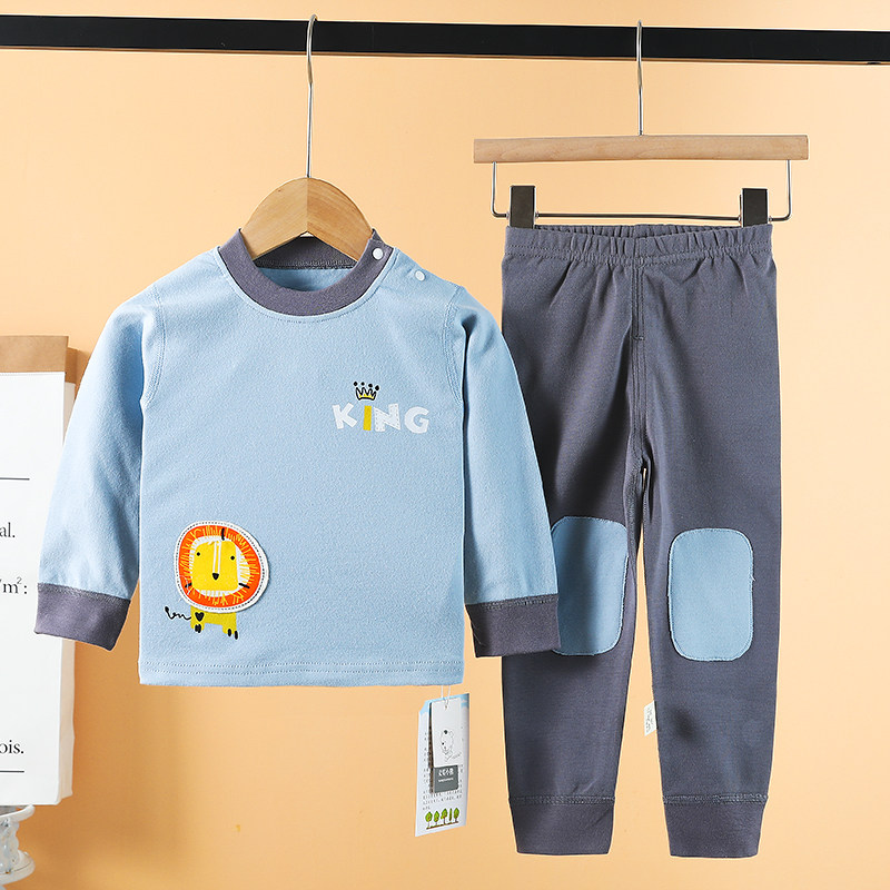 无骨儿童秋衣秋裤套装春秋家居服纯棉薄款宝宝圆领线衣可外穿全棉