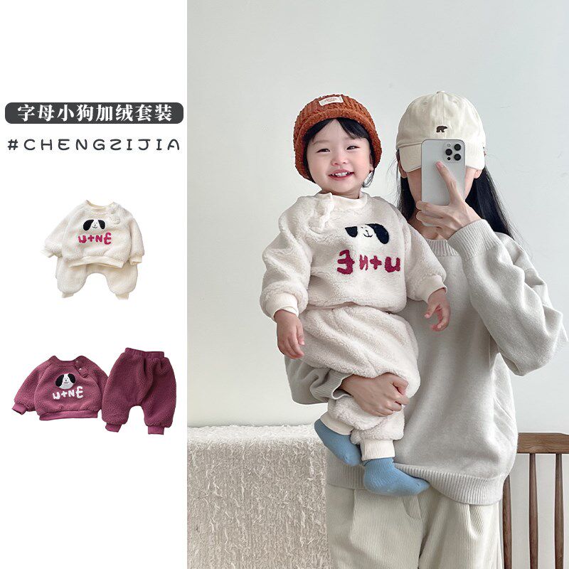 女童秋冬毛绒运动套装洋气女宝宝加绒加厚卫衣卫裤婴儿保暖两件套