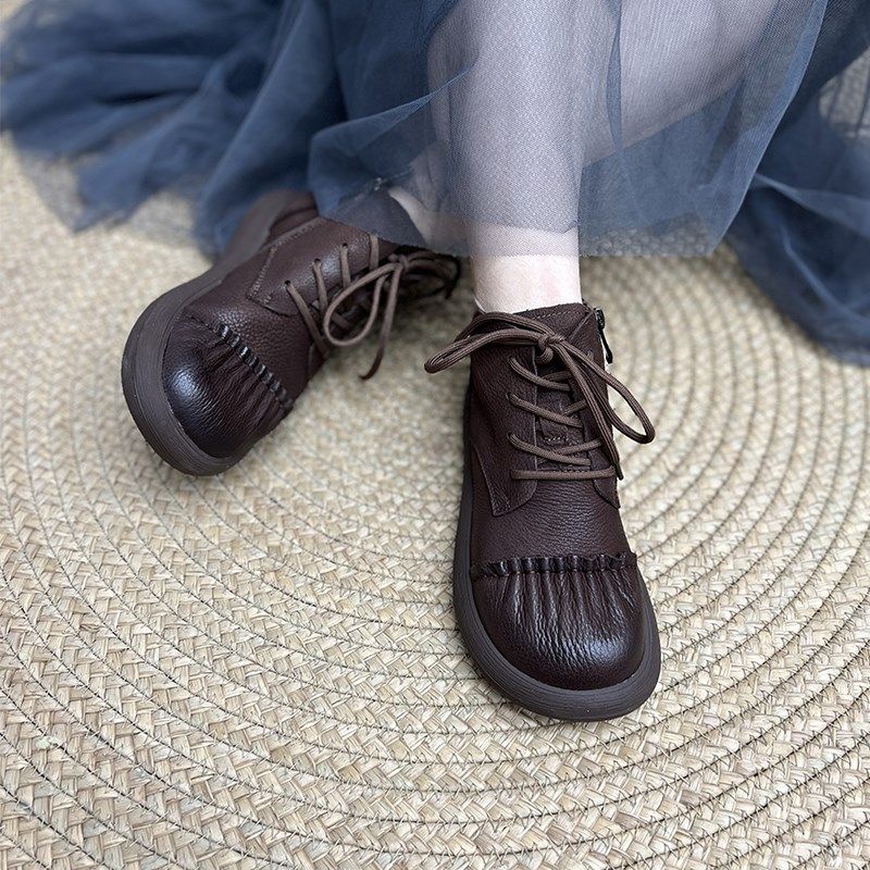 厚底马丁鞋女2025年秋冬季新款平底系带圆头加绒配裙子穿的小短靴