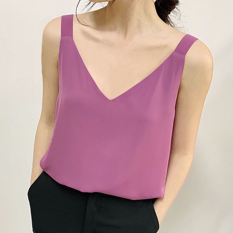 雪纺宽肩带背心纯色2021夏季新款松外穿内搭打底无袖上衣女衫吊带