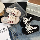 踩屎K感一字拖吸汗露趾休闲鞋 2024夏季 拖鞋 时尚 新款 百搭网红爆款