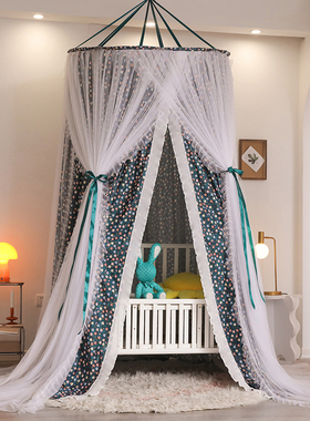 新款遮光吊顶双层床幔蚊帐圆顶家用卧H室通用不锈钢伸缩支架免安