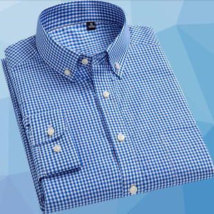 长袖 男士 衬衫 纯棉免烫中青年格子衬衣修身 春秋季 休闲爸爸衬衫 薄款