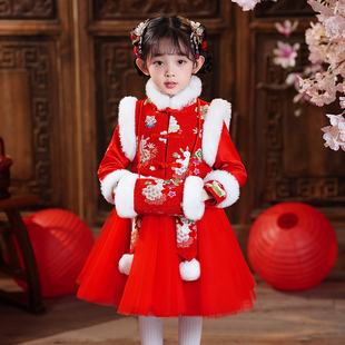 汉服女童洋装冬款儿童过年公主裙秋冬款新年女宝拜年服裙子冬季