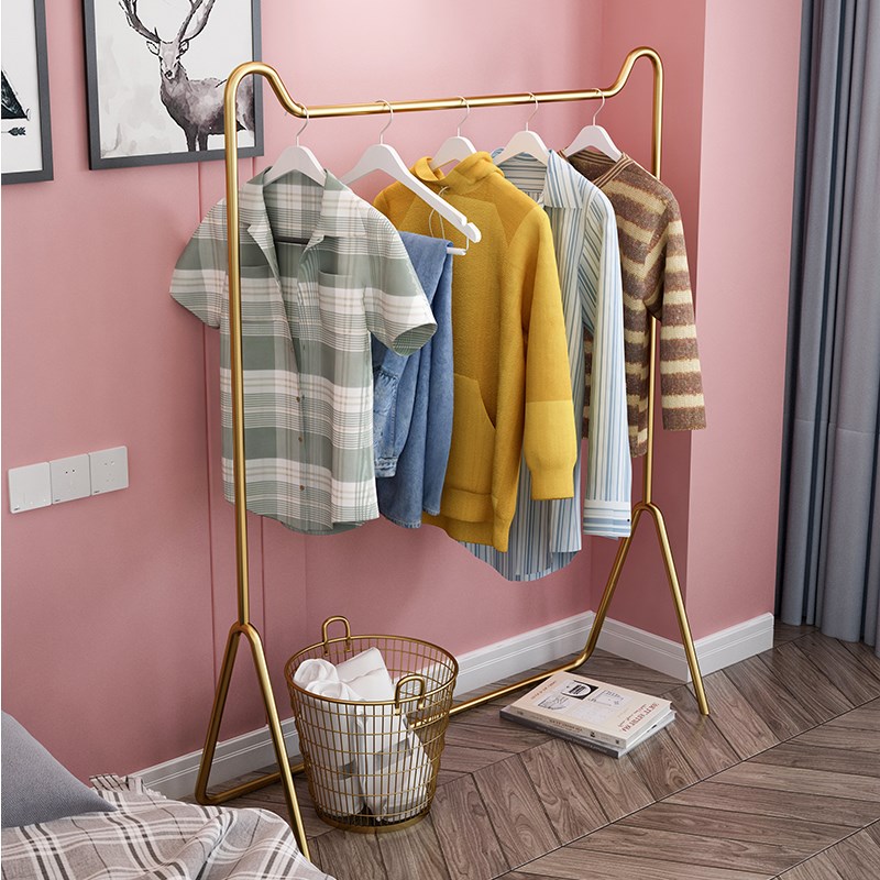 晾衣架落地简易家用单杆式折叠衣帽架卧室晒衣架阳台挂衣服杆架子