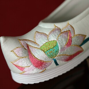 新款夏荷绣花鞋翘头履弓鞋般若汉服鞋内增高布鞋古风女鞋宋制鞋