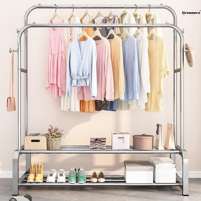 不锈钢晾衣架落地加厚加粗落地卧室挂衣架结实折叠室外双杆式厂家