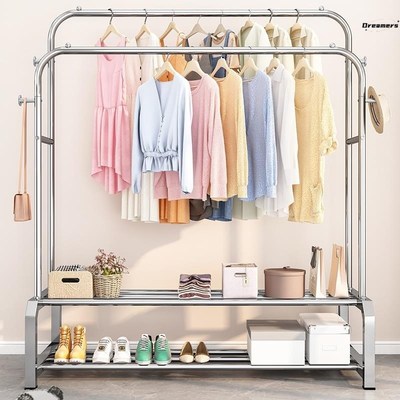 不锈钢晾衣架落地加厚加粗落地卧室挂衣架结实折叠室外双杆式厂家