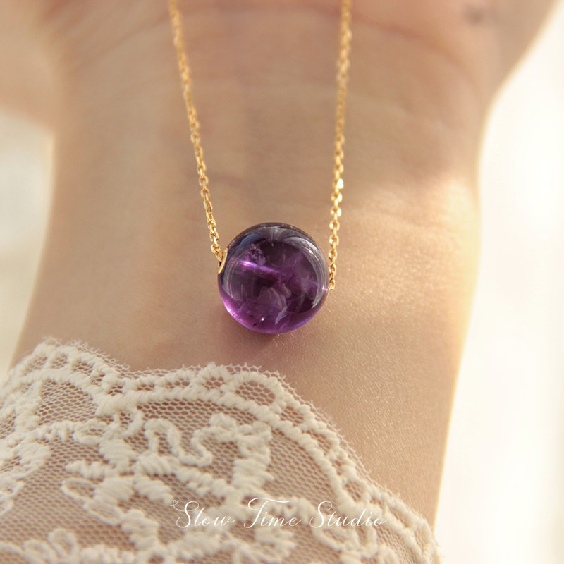 天然紫水晶吊坠项链女款锁骨链简约百搭饰品礼物送女友闺蜜