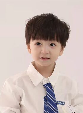 儿童假发男孩宝宝拍照写真短发逼真齐刘海黑直假发全头套厂家