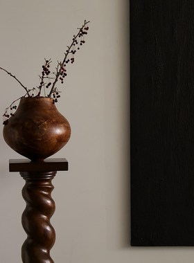 形上法式中古底座螺旋雕塑台柱子落地侘寂艺术摆件复古立柱装饰