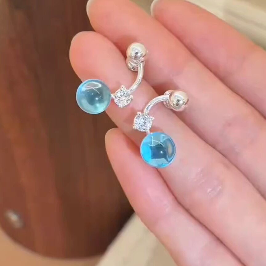 清冷设计感蓝色水晶耳环女