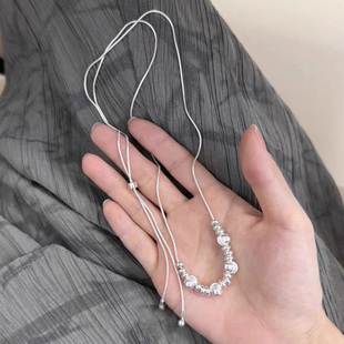 日韩新款猫眼珠珠项链蛇骨链可抽拉调节轻奢高级感小众长款毛衣链