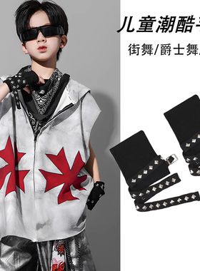 儿童黑色铆钉链条手链手套Y2K辣妹绑带手袖套少女街舞爵士舞配饰