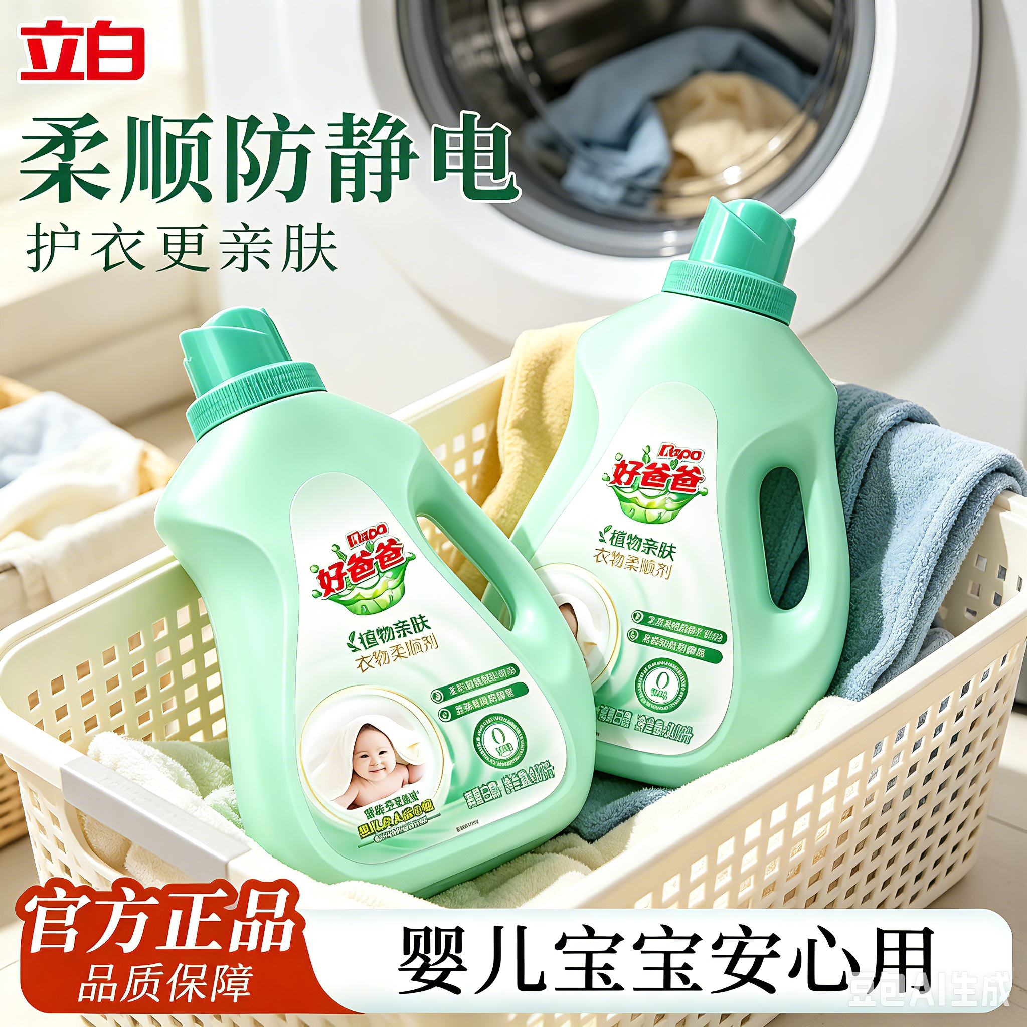 立白好爸爸宝宝衣物柔顺剂亲肤无刺激柔软蓬松天然植物柔护防静电