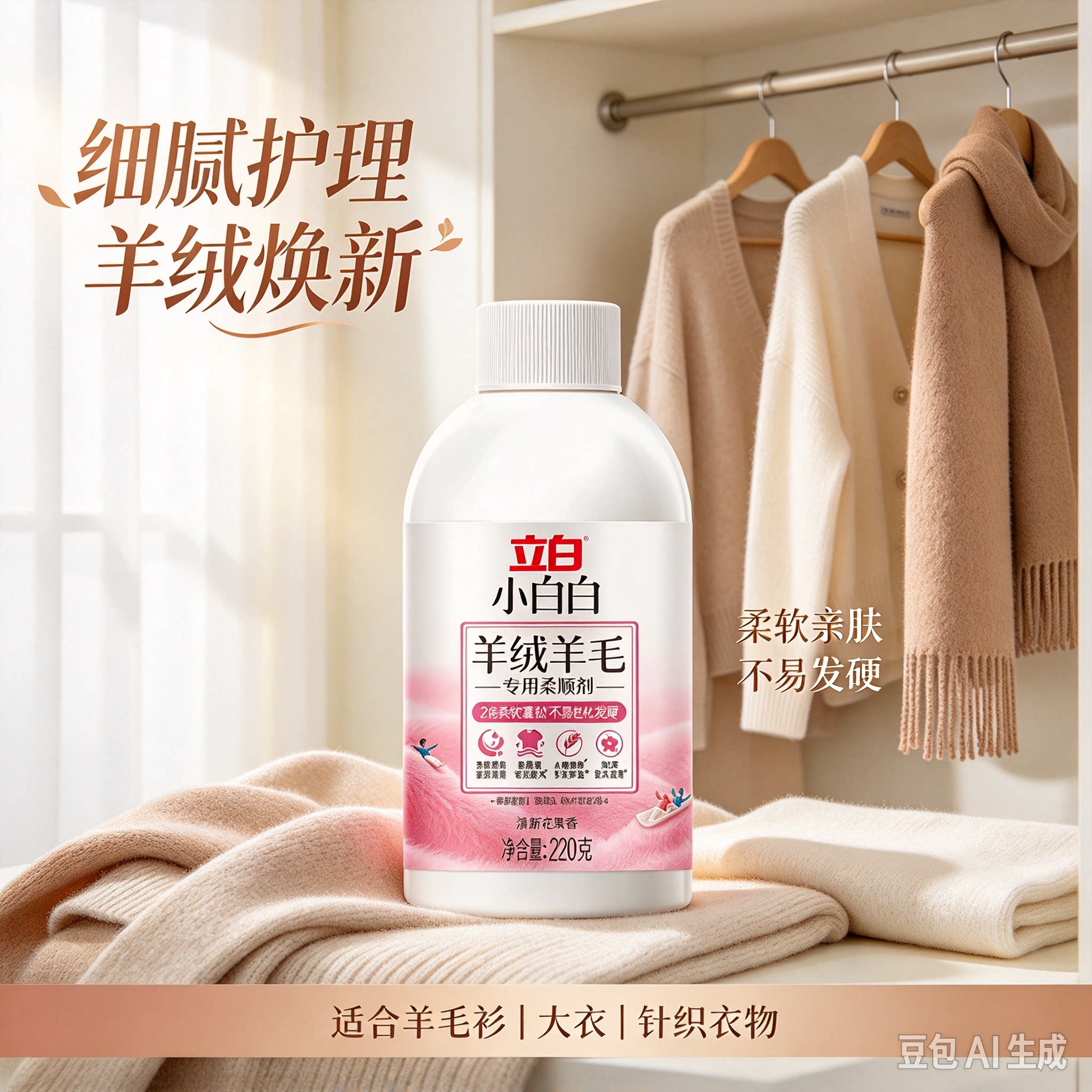 立白小白白羊绒羊毛柔顺剂手洗机洗羊毛衫抗静电蓬松柔软护理剂
