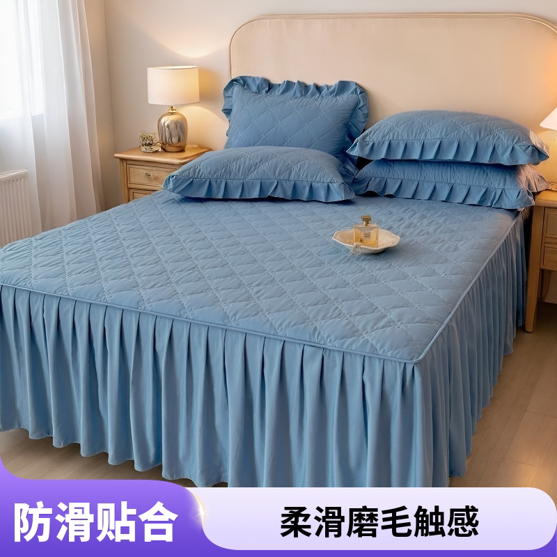 &nbsp;韩式夹棉床裙单件防滑防尘荷叶边遮丑席梦思床围裙四季家用床罩